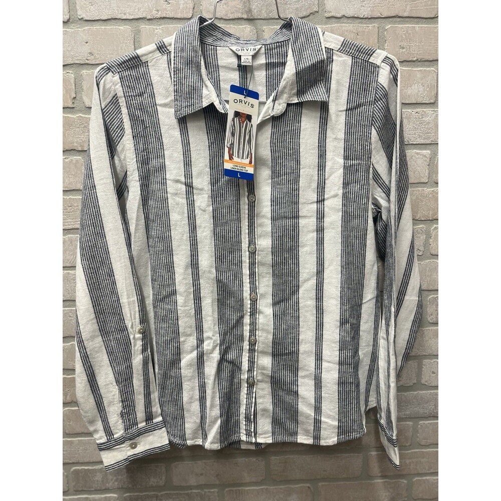 Orvis Women’s Long Sleeve Linen Blend Top Shirts Sz Large 12 To 14 NWT